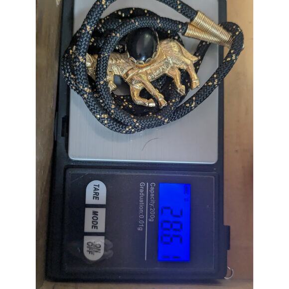 Vintage Gold Tone Donkey Burro Bolo Tie Black Cabochon Western Cowboy - Picture 8 of 8